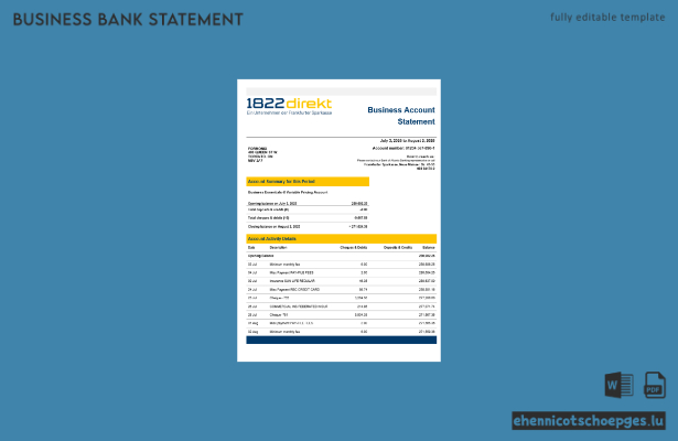 1822direkt Bank Unternehmenskontoauszug – Beispielansicht in Word und PDF